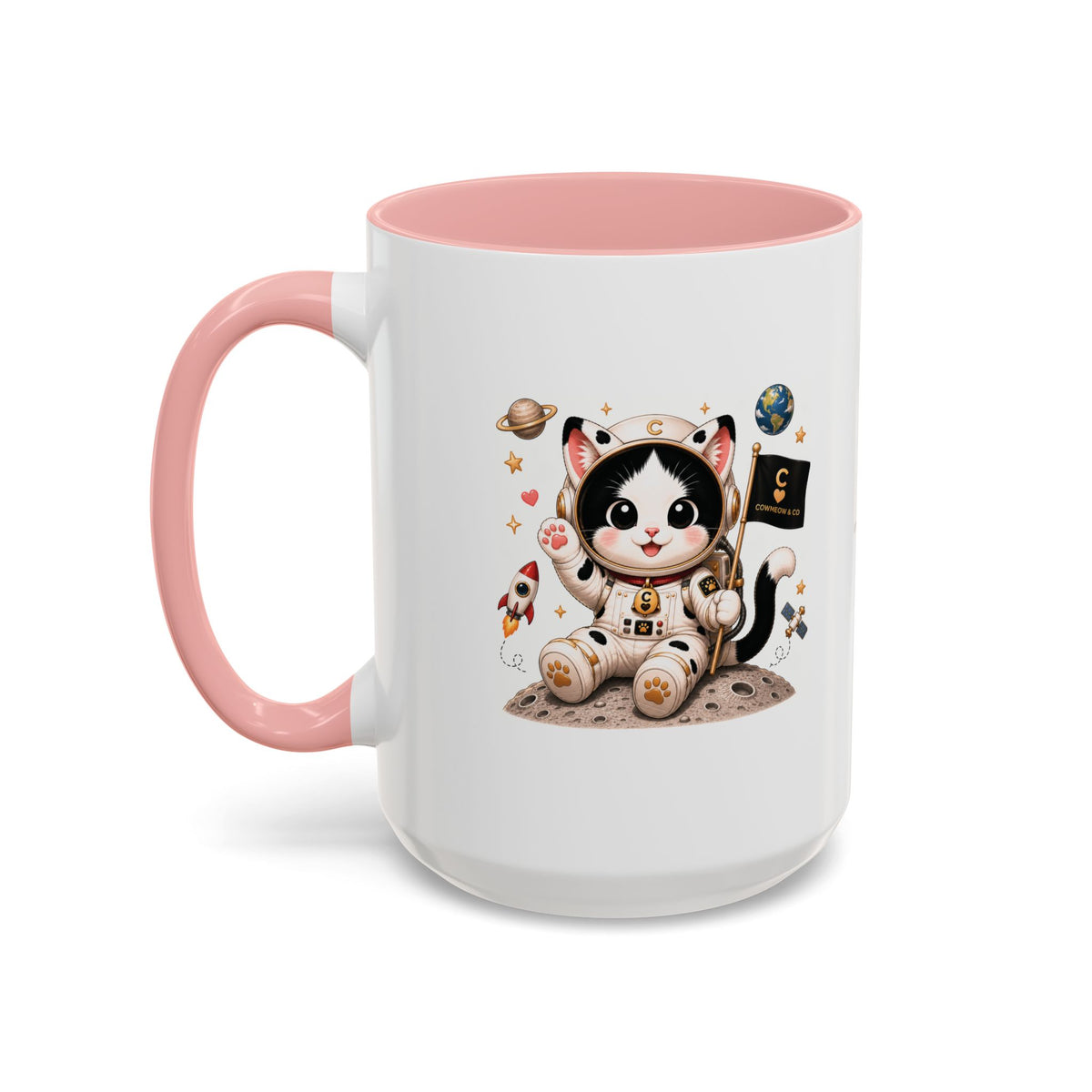 Astronaut Cowmeow Mug, Cute Tuxedo Cat, Space Coffee Mug, CowmeowandCo