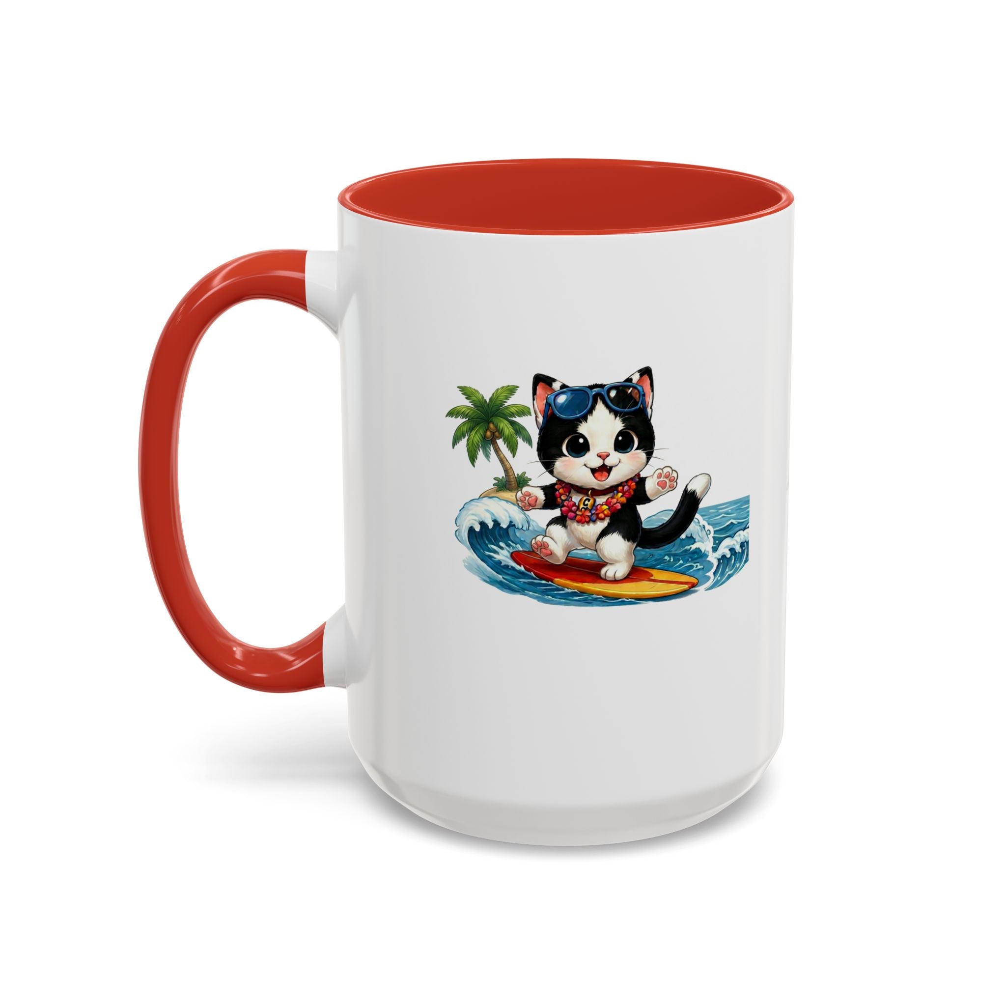 Surfing Cat Summer Coffee Mug | Cute Beach Cat Mug | Cowmeow & Co