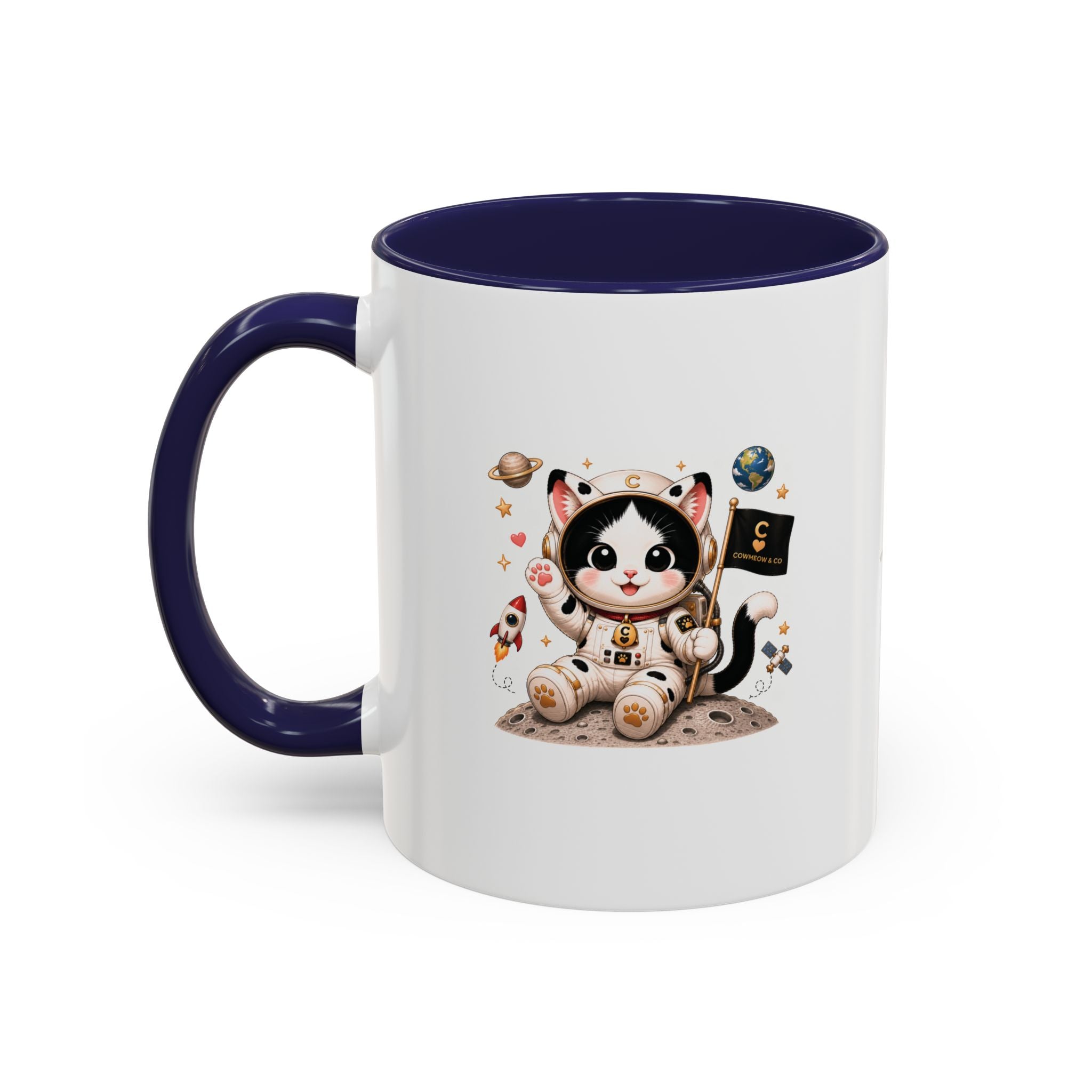 Astronaut Cowmeow Mug, Cute Tuxedo Cat, Space Coffee Mug, CowmeowandCo