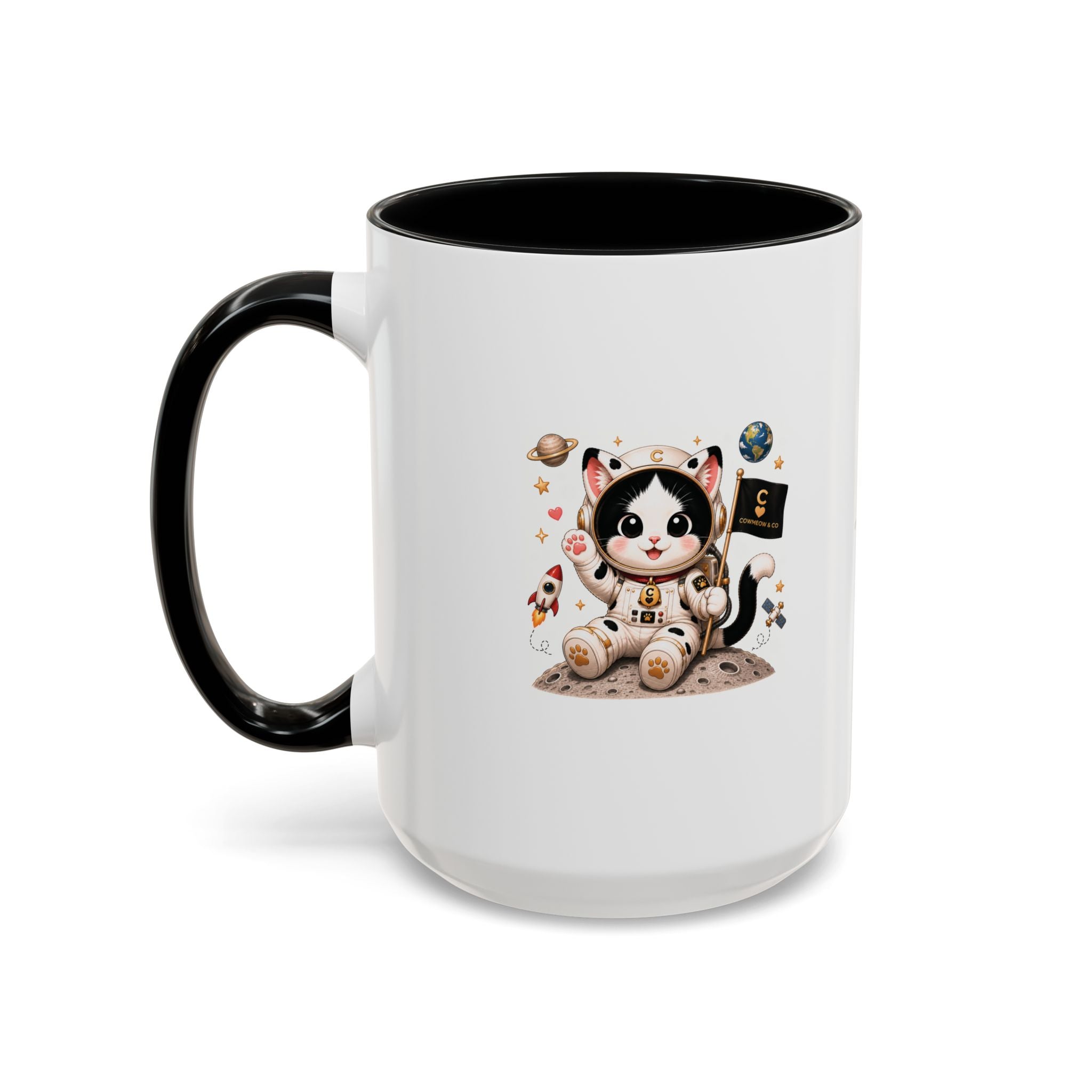 Astronaut Cowmeow Mug, Cute Tuxedo Cat, Space Coffee Mug, CowmeowandCo