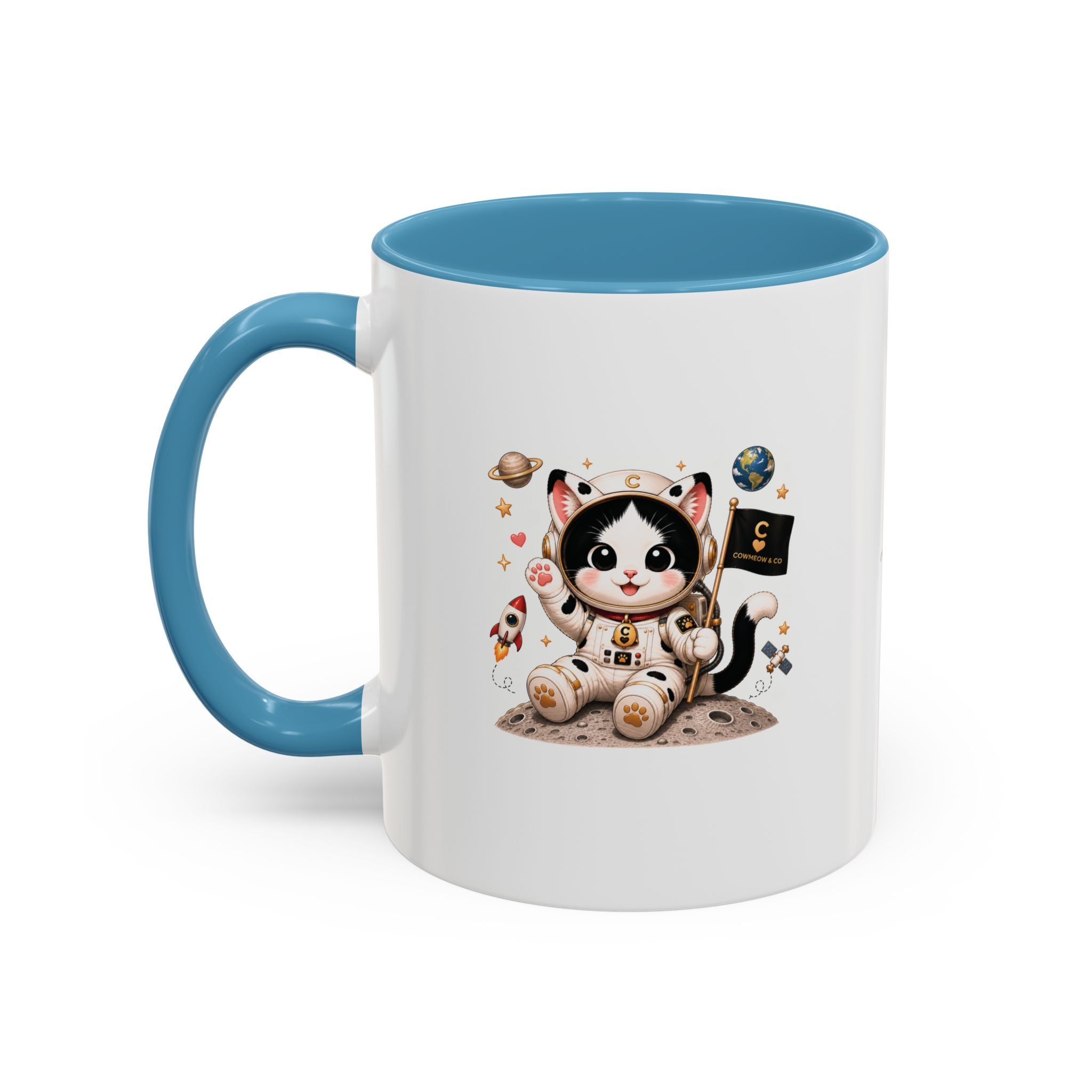 Astronaut Cowmeow Mug, Cute Tuxedo Cat, Space Coffee Mug, CowmeowandCo