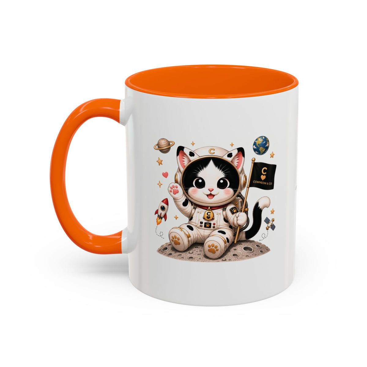 Astronaut Cowmeow Mug, Cute Tuxedo Cat, Space Coffee Mug, CowmeowandCo