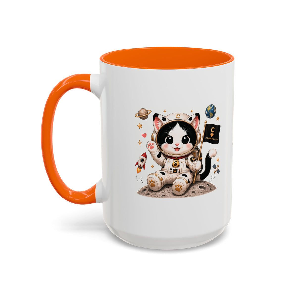 Astronaut Cowmeow Mug, Cute Tuxedo Cat, Space Coffee Mug, CowmeowandCo