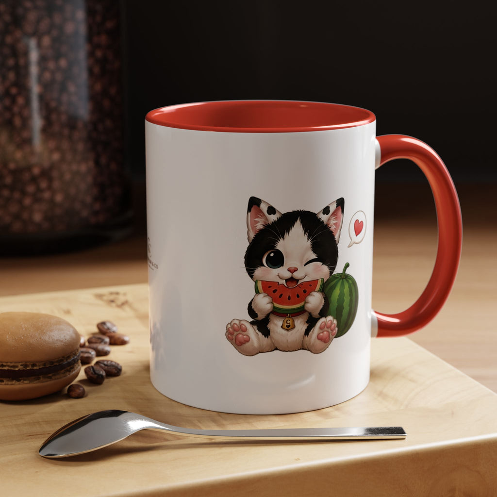 Watermelon Cat Mug | Cute Tuxedo Cat Coffee Mug | Cowmeow