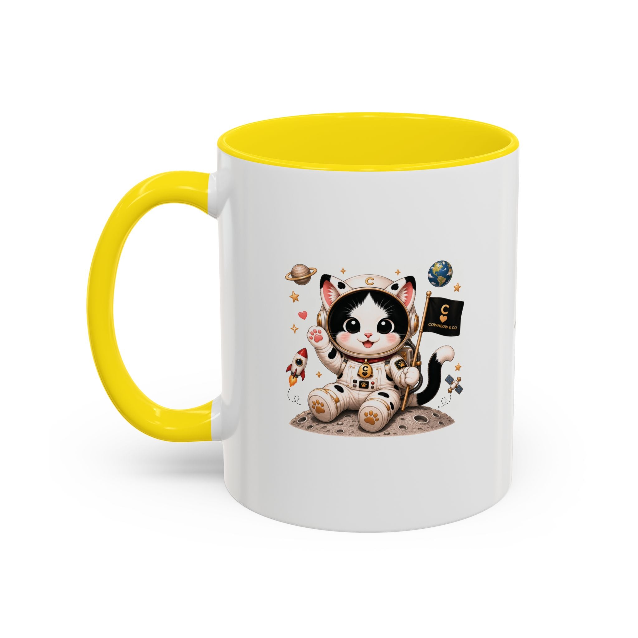 Astronaut Cowmeow Mug, Cute Tuxedo Cat, Space Coffee Mug, CowmeowandCo