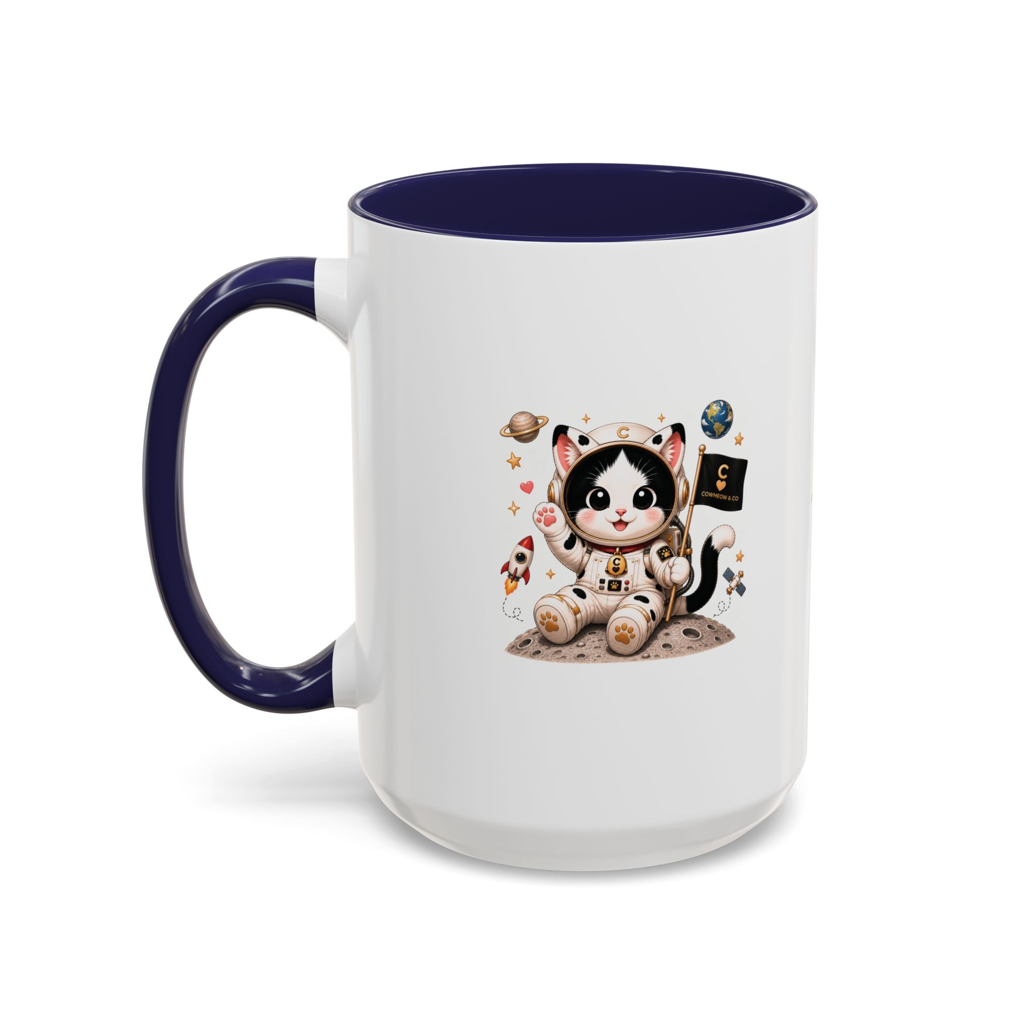 Astronaut Cowmeow Mug, Cute Tuxedo Cat, Space Coffee Mug, CowmeowandCo