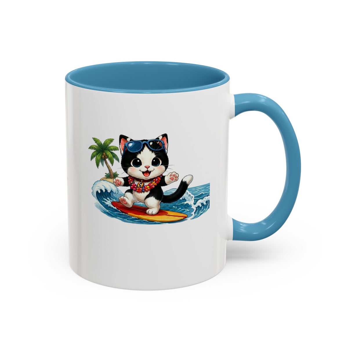 Surfing Cat Summer Coffee Mug | Cute Beach Cat Mug | Cowmeow & Co