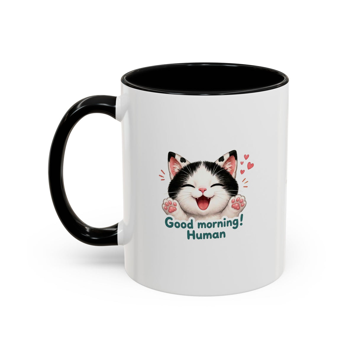 Good Morning, Human! —  Cute Tuxedo Cat Coffee Mug, Cowmeow & Co