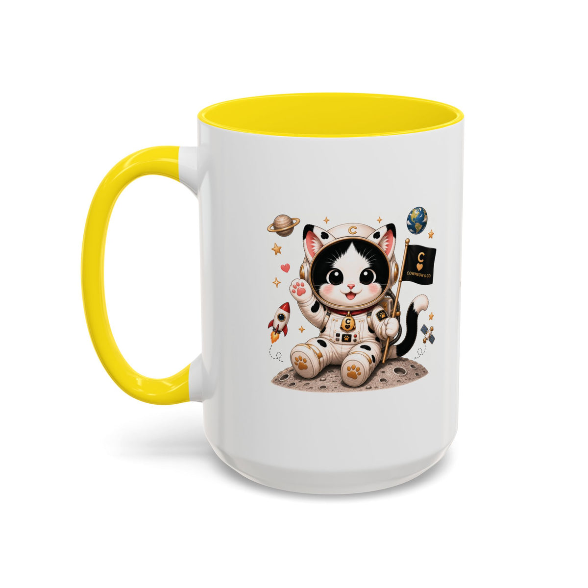 Astronaut Cowmeow Mug, Cute Tuxedo Cat, Space Coffee Mug, CowmeowandCo