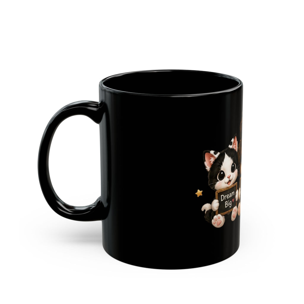 Dream Big Trio Mug — Cowmeow, Money & Richie — "Dream Big, Work Hard, Be Kind" Black Coffee Cup (11oz/15oz)