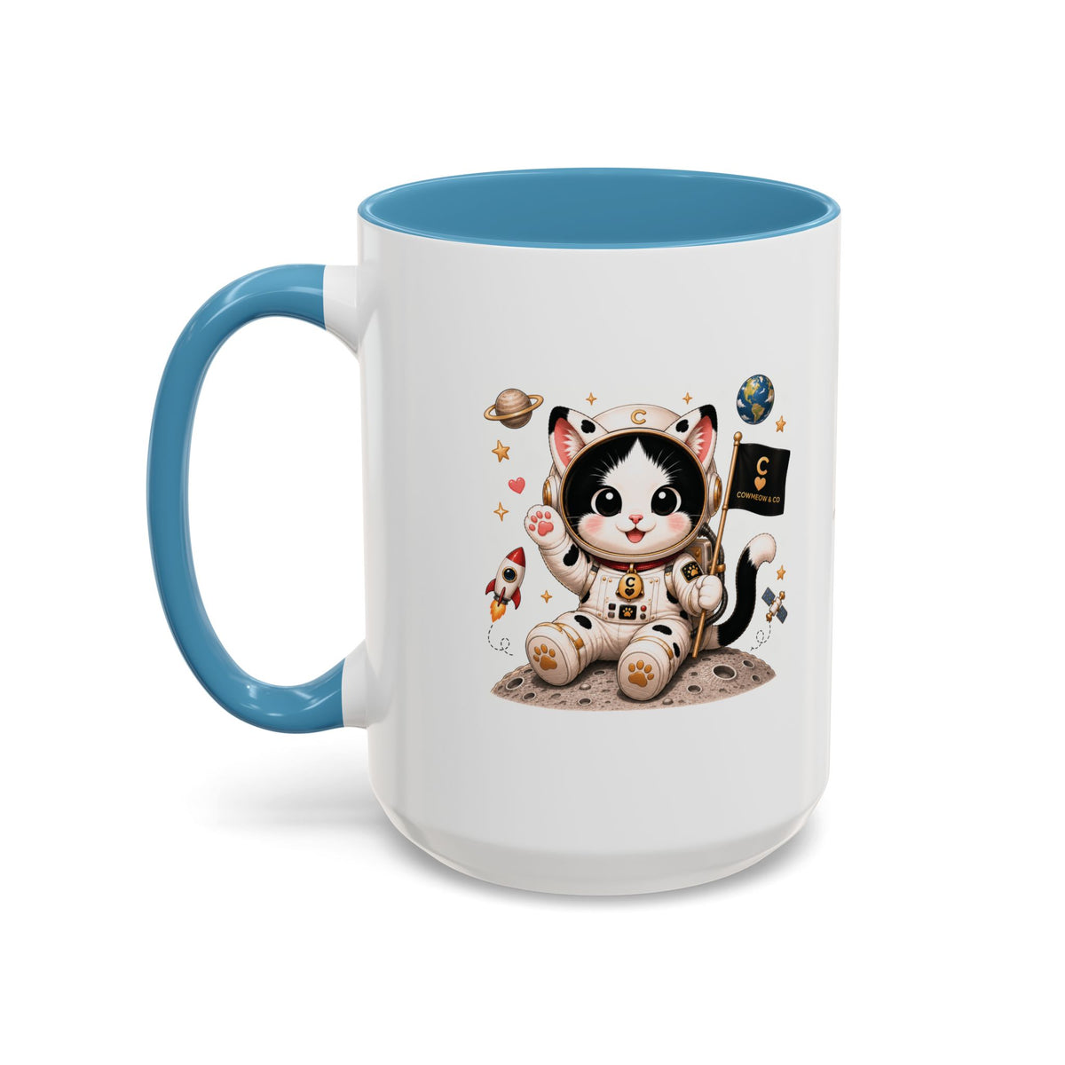 Astronaut Cowmeow Mug, Cute Tuxedo Cat, Space Coffee Mug, CowmeowandCo