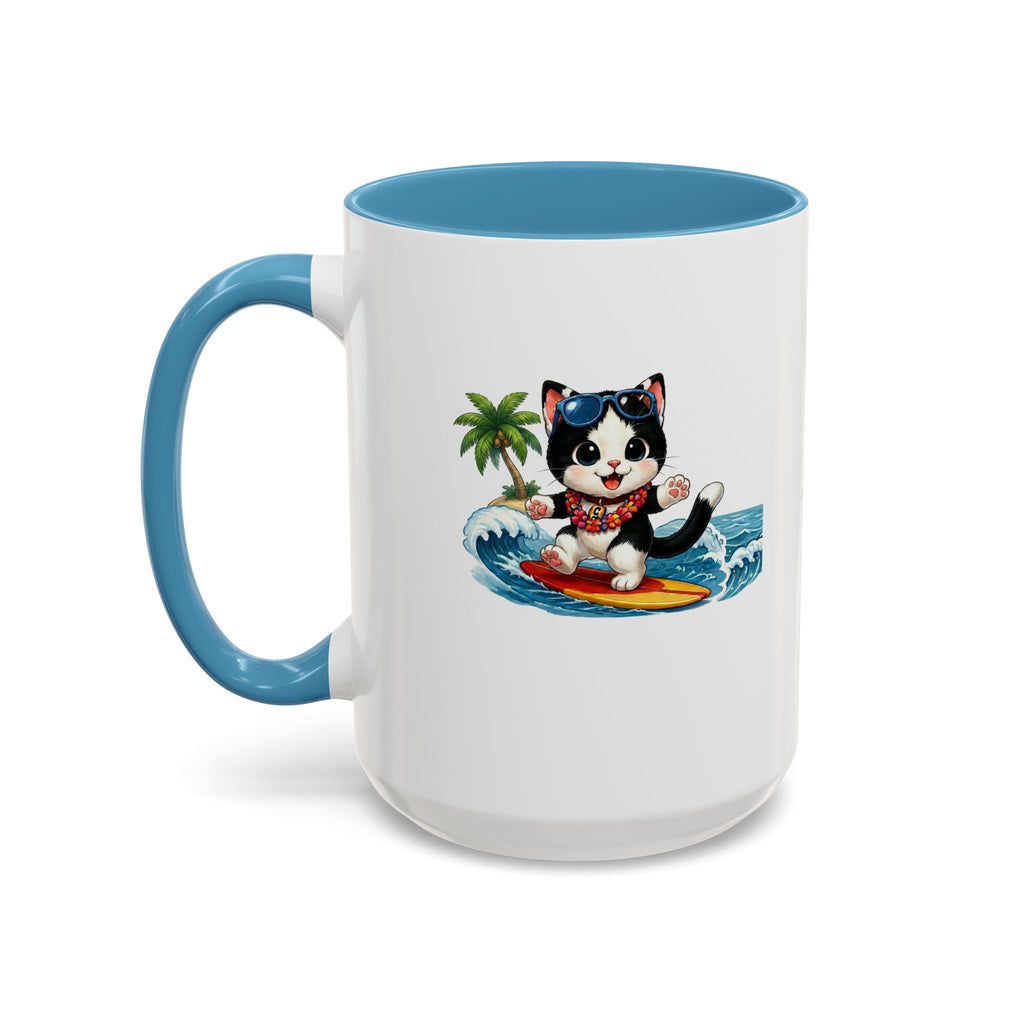 Surfing Cat Summer Coffee Mug | Cute Beach Cat Mug | Cowmeow & Co