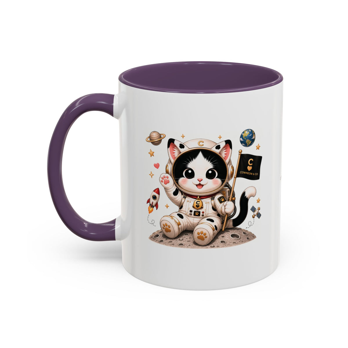 Astronaut Cowmeow Mug, Cute Tuxedo Cat, Space Coffee Mug, CowmeowandCo