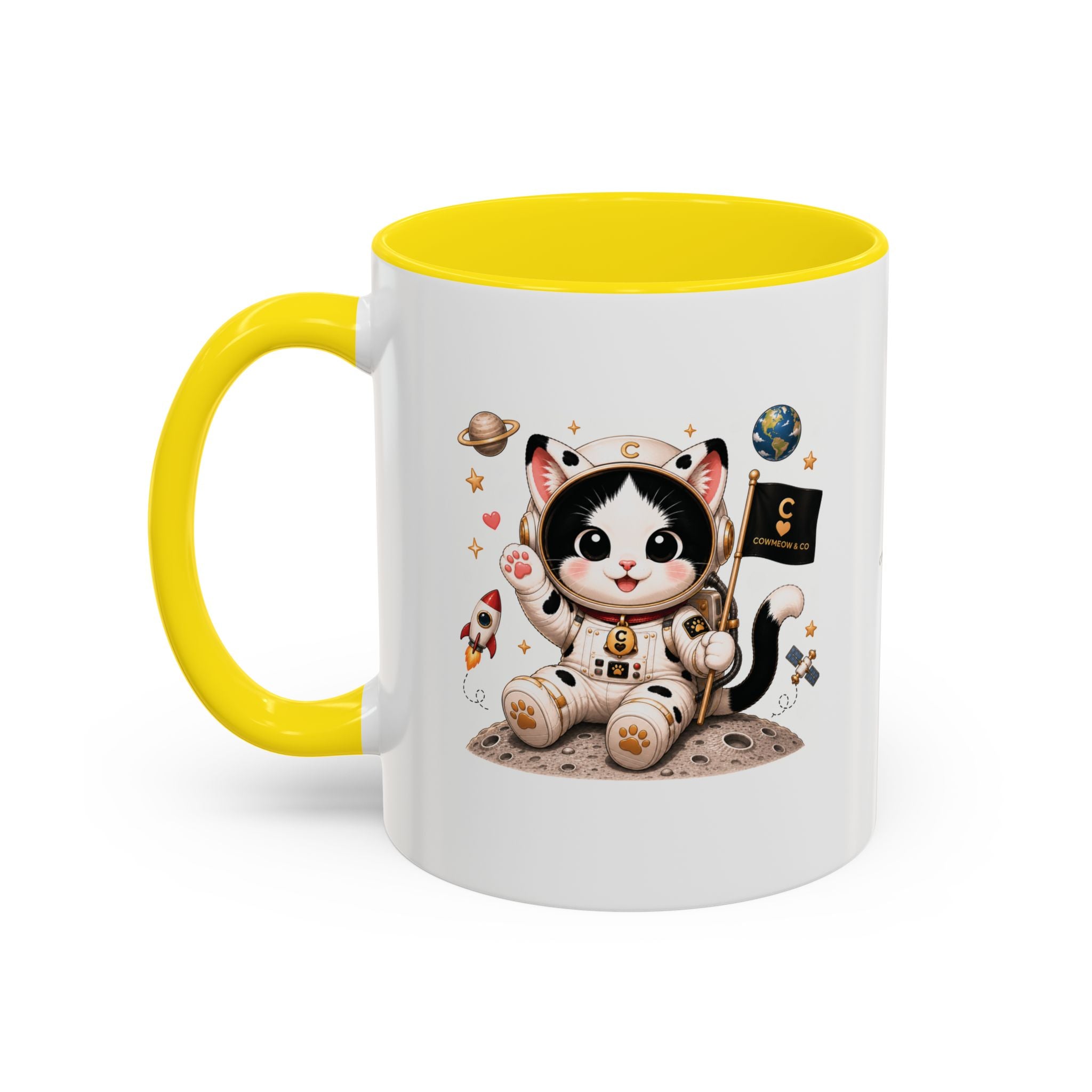 Astronaut Cowmeow Mug, Cute Tuxedo Cat, Space Coffee Mug, CowmeowandCo