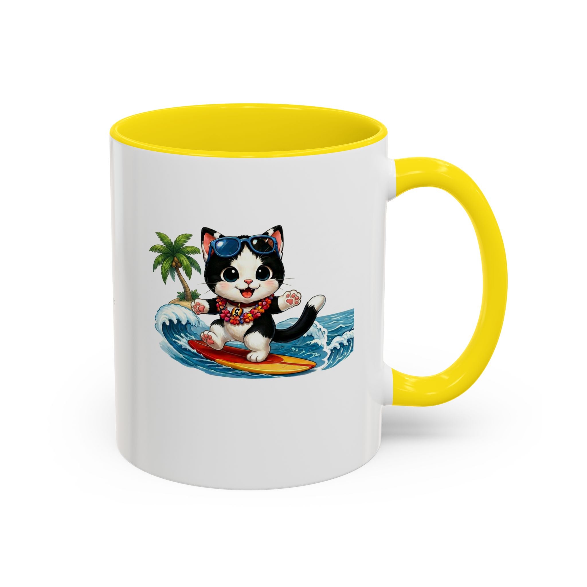 Surfing Cat Summer Coffee Mug | Cute Beach Cat Mug | Cowmeow & Co