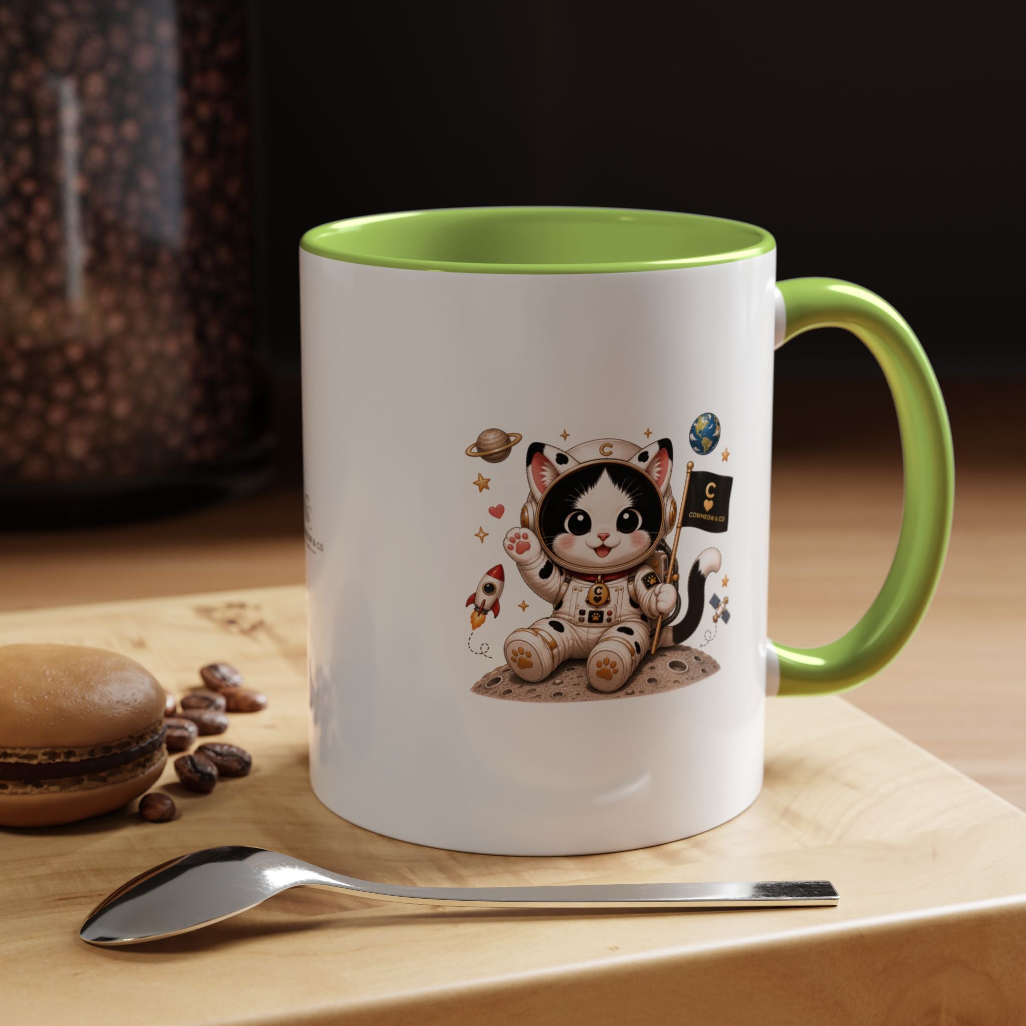Astronaut Cowmeow Mug, Cute Tuxedo Cat, Space Coffee Mug, CowmeowandCo