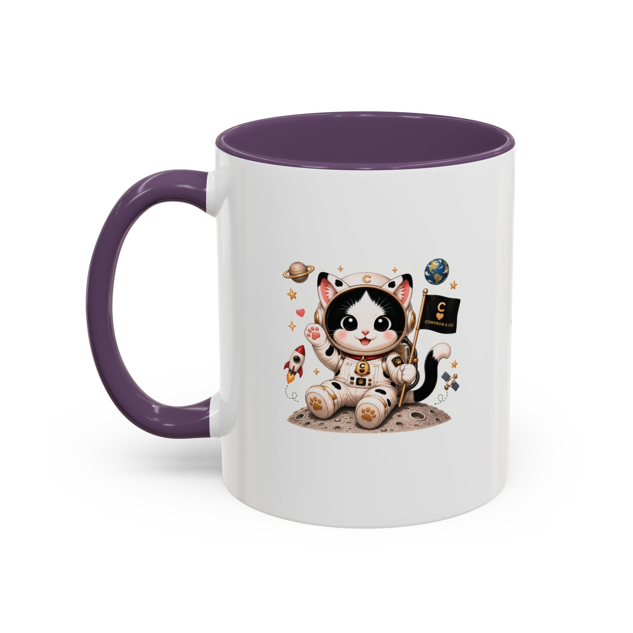 Astronaut Cowmeow Mug, Cute Tuxedo Cat, Space Coffee Mug, CowmeowandCo