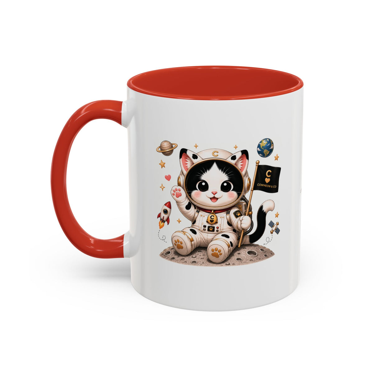 Astronaut Cowmeow Mug, Cute Tuxedo Cat, Space Coffee Mug, CowmeowandCo