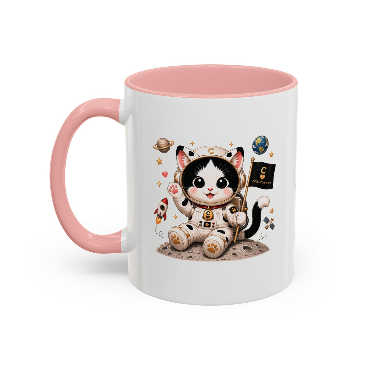 Astronaut Cowmeow Mug, Cute Tuxedo Cat, Space Coffee Mug, CowmeowandCo
