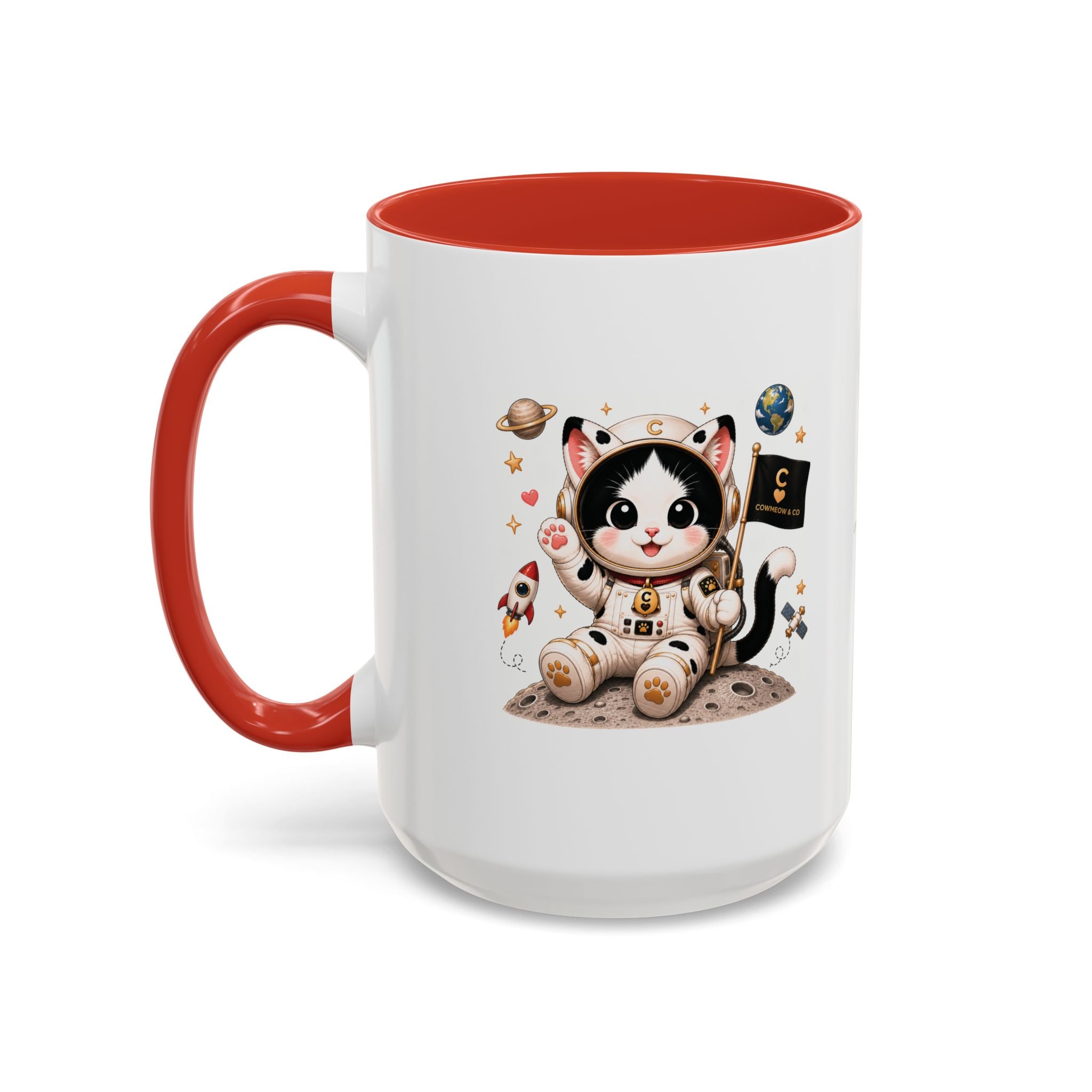 Astronaut Cowmeow Mug, Cute Tuxedo Cat, Space Coffee Mug, CowmeowandCo