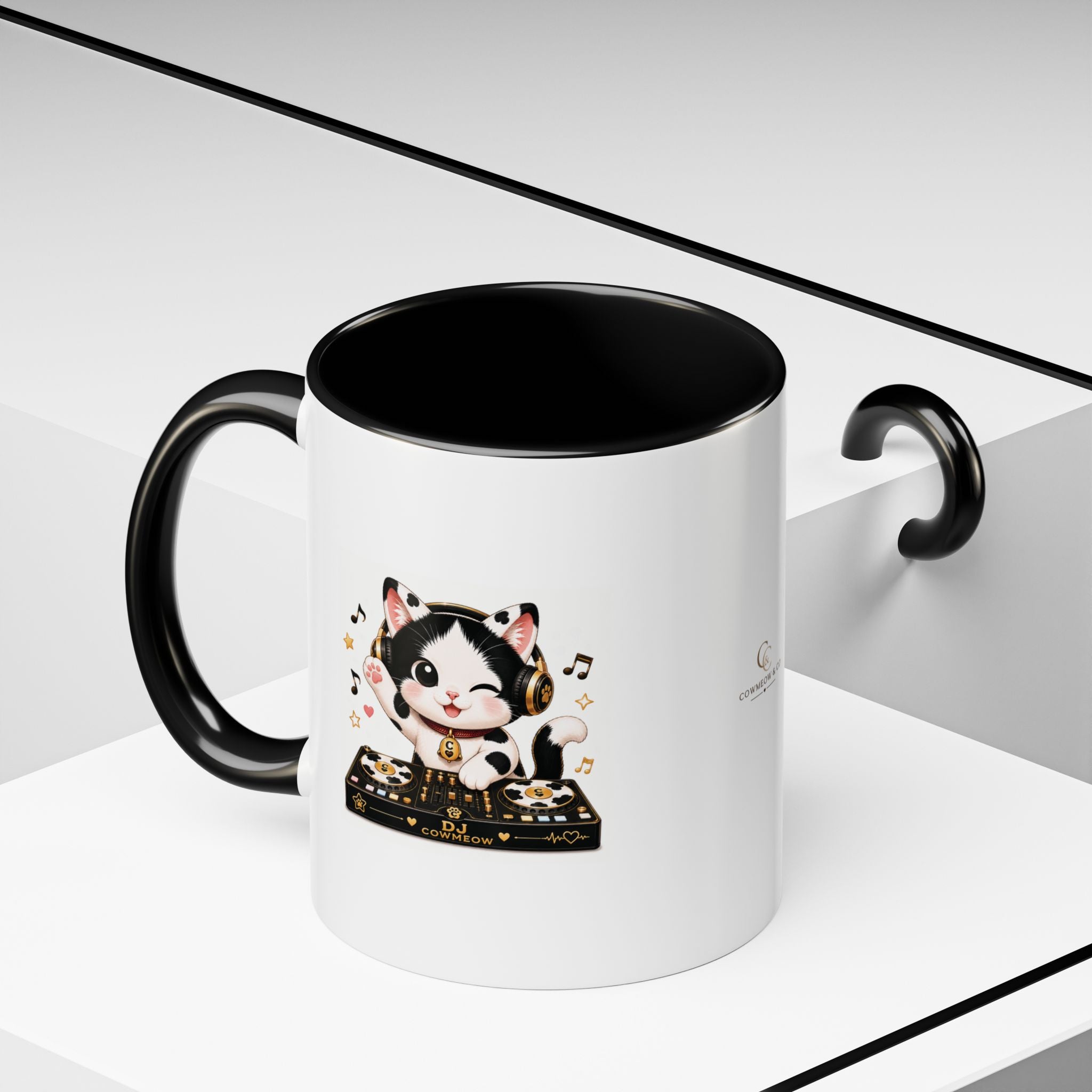 DJ Cat Coffee Mug | Funny Tuxedo Cat Gift | Cowmeow & Co