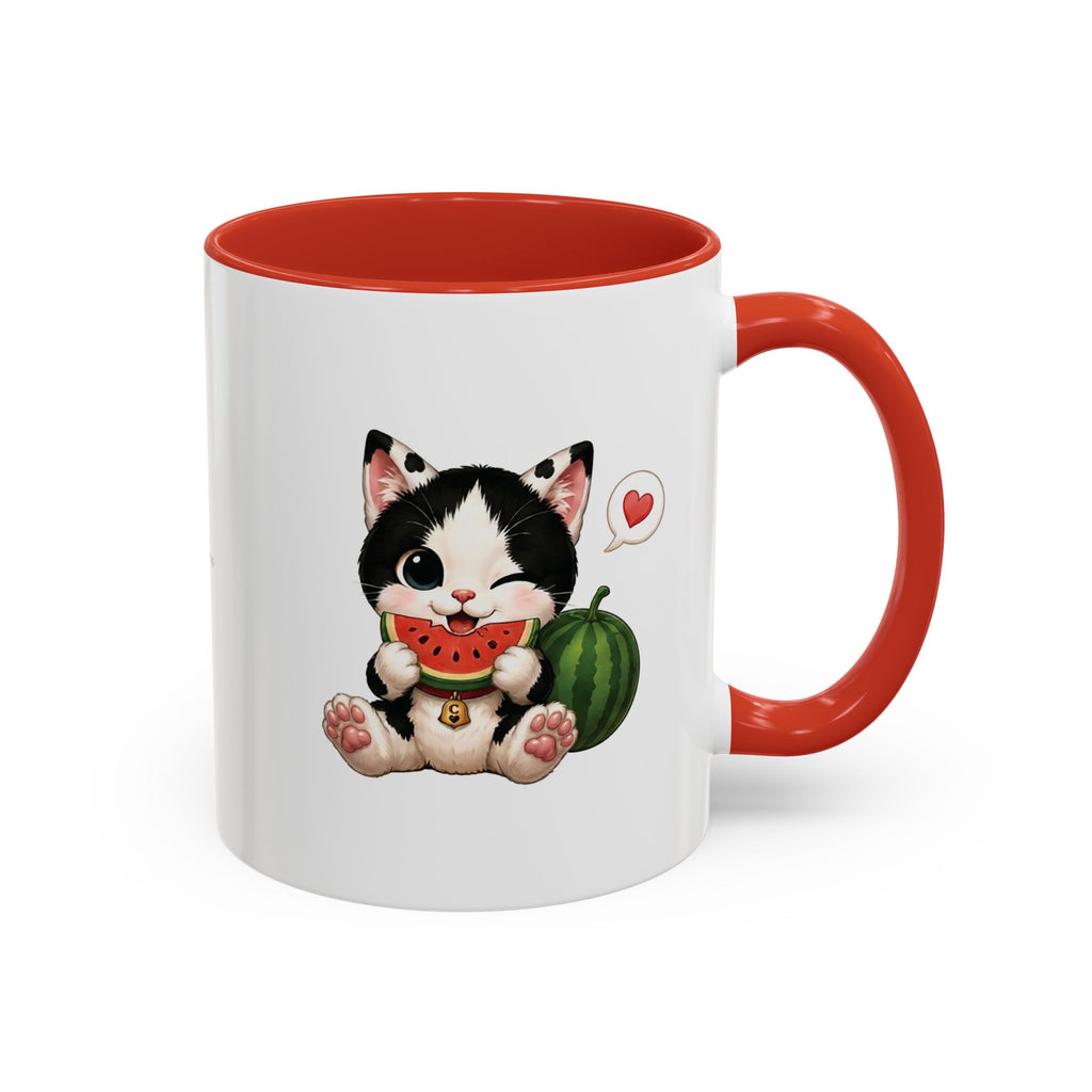 Watermelon Cat Mug | Cute Tuxedo Cat Coffee Mug | Cowmeow