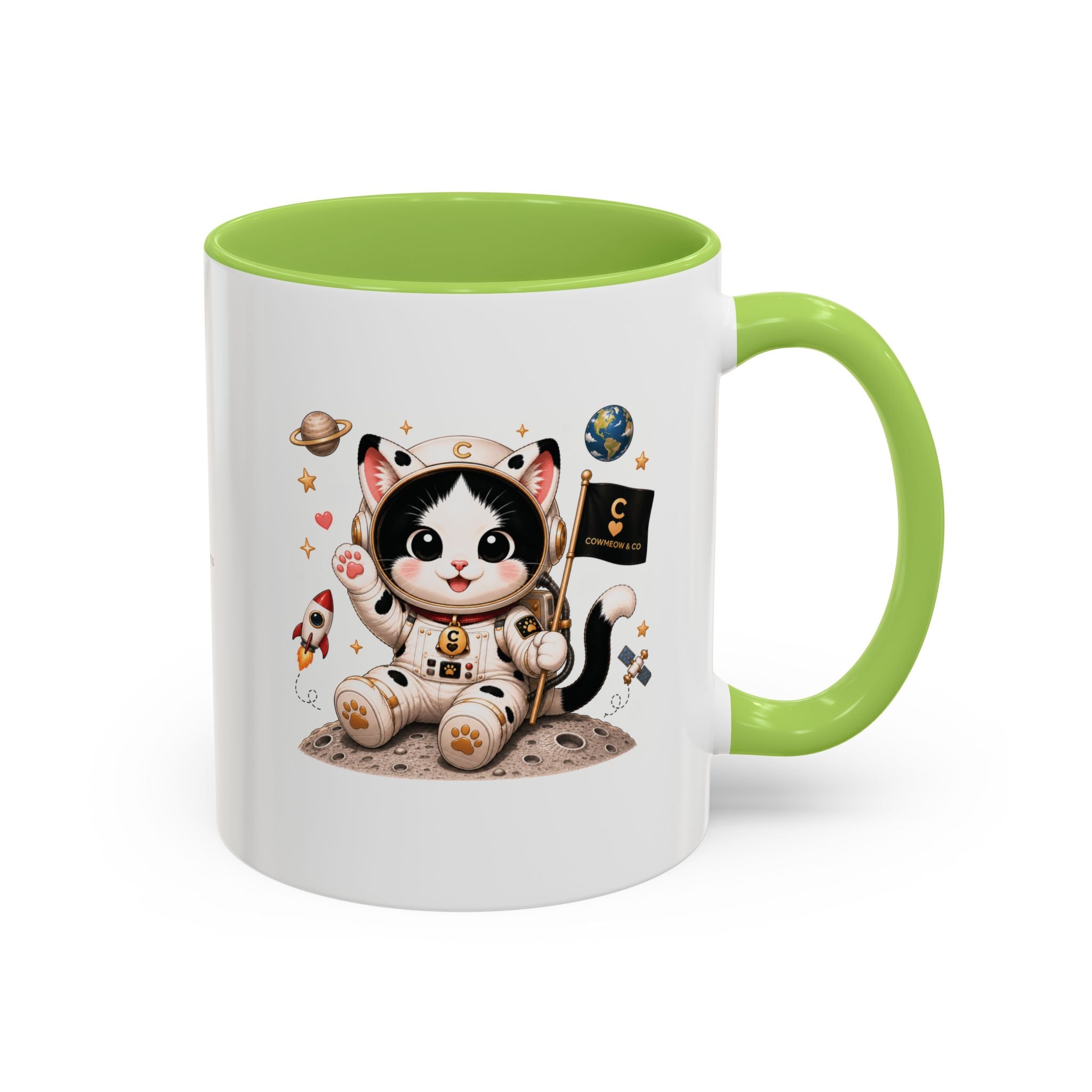 Astronaut Cowmeow Mug, Cute Tuxedo Cat, Space Coffee Mug, CowmeowandCo