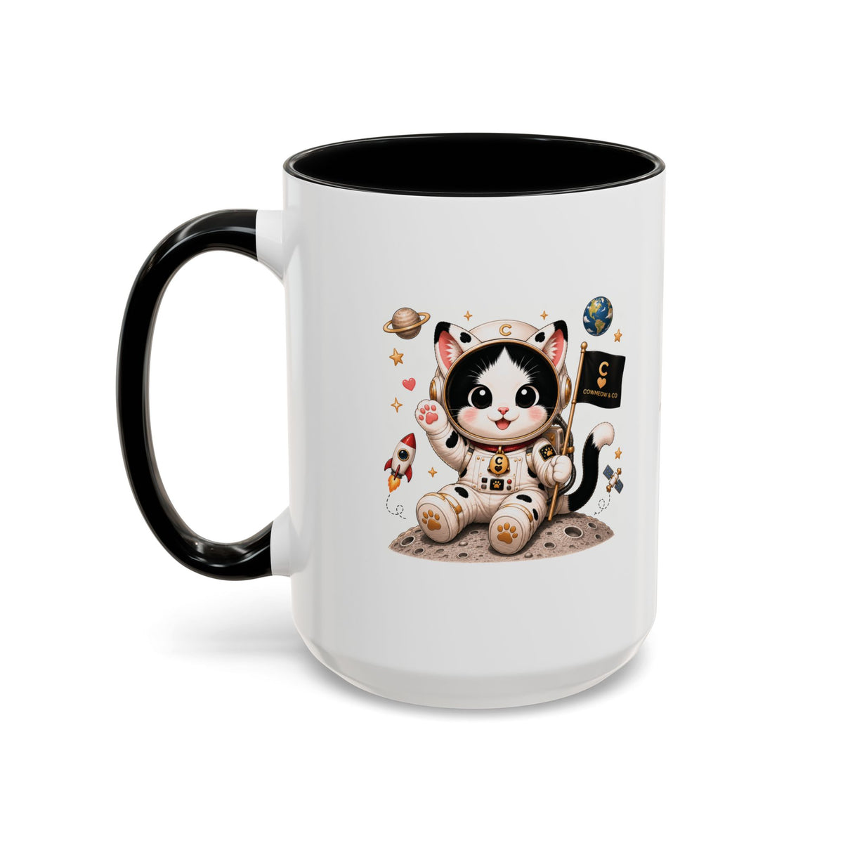 Astronaut Cowmeow Mug, Cute Tuxedo Cat, Space Coffee Mug, CowmeowandCo