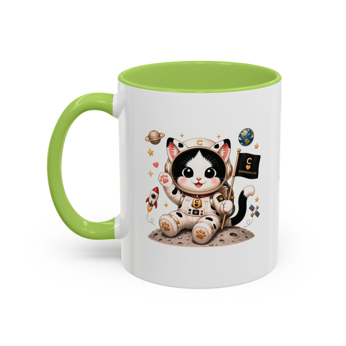 Astronaut Cowmeow Mug, Cute Tuxedo Cat, Space Coffee Mug, CowmeowandCo