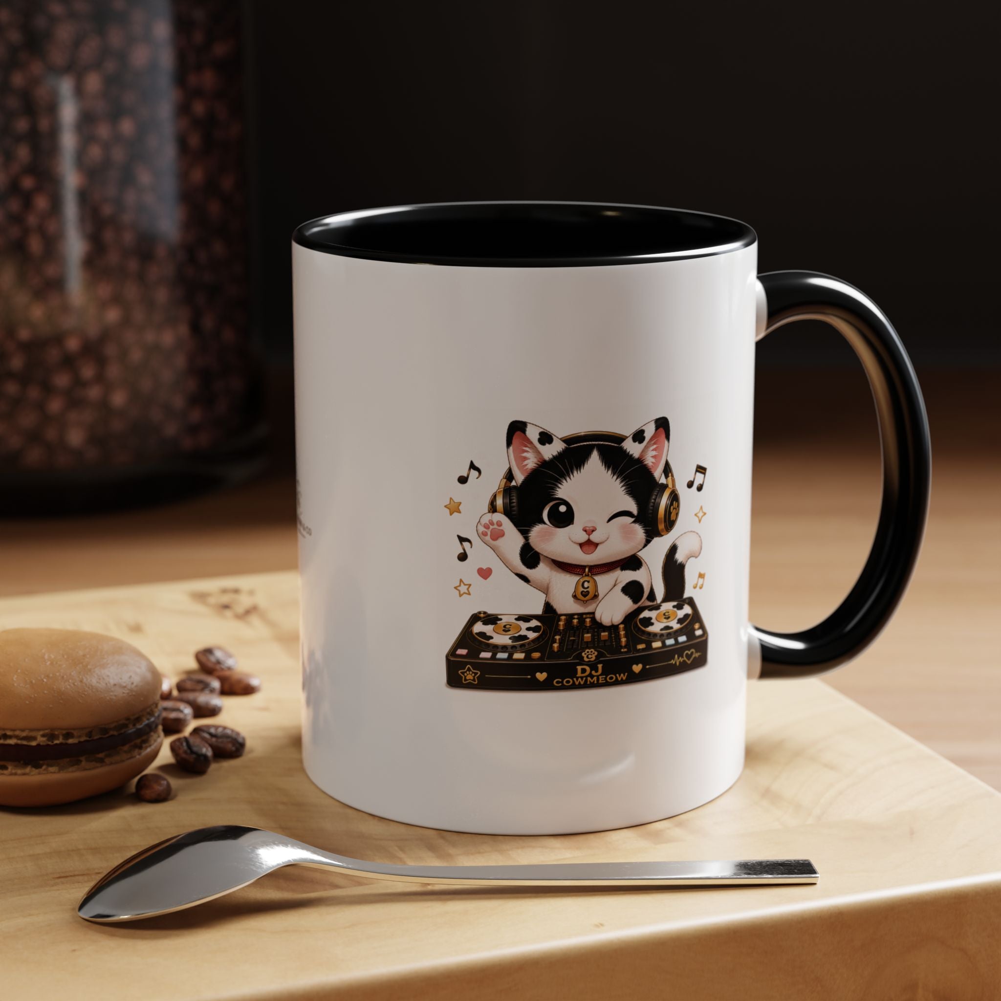 DJ Cat Coffee Mug | Funny Tuxedo Cat Gift | Cowmeow & Co