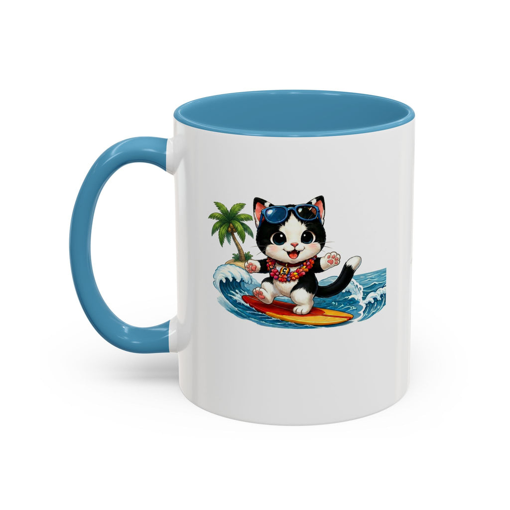 Surfing Cat Summer Coffee Mug | Cute Beach Cat Mug | Cowmeow & Co