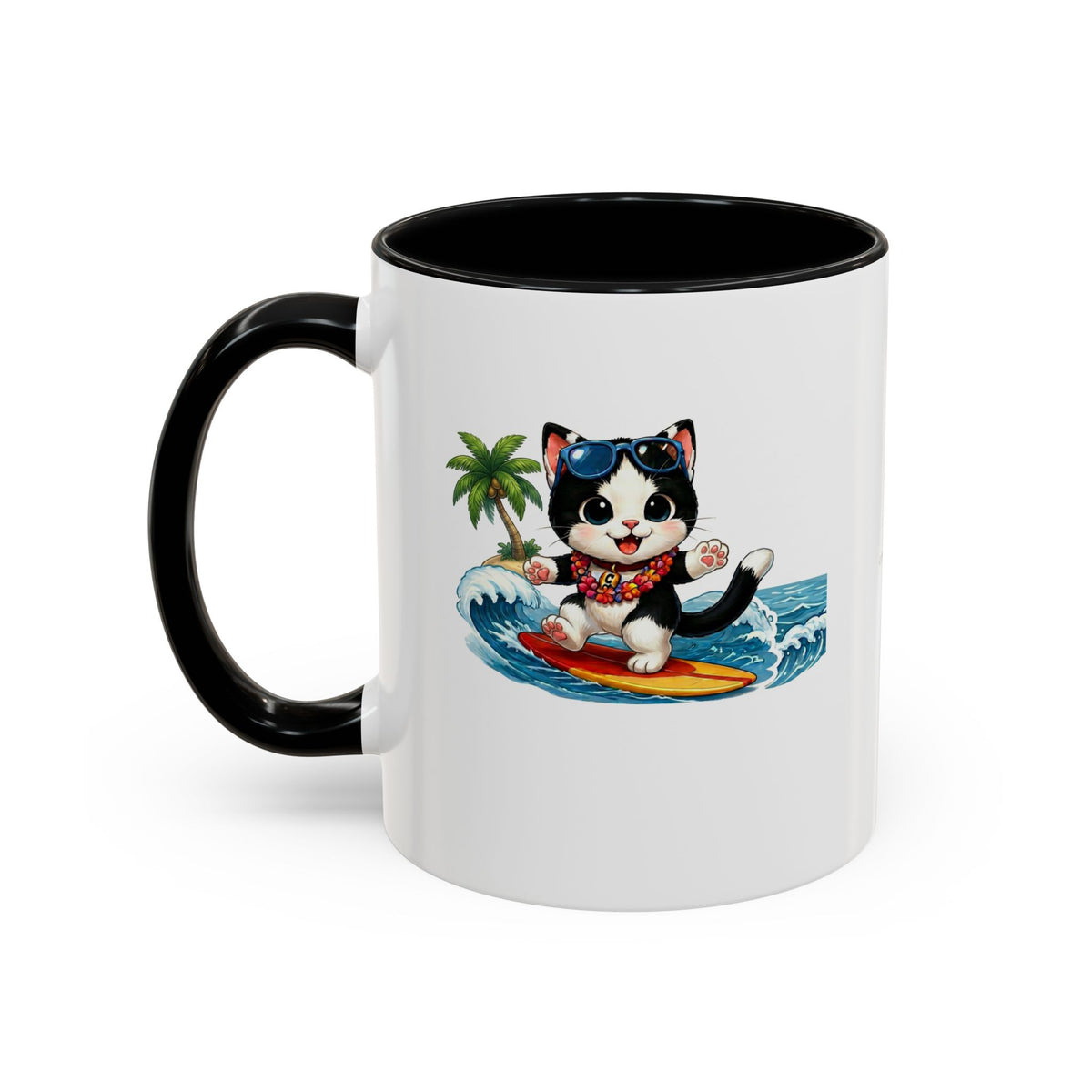 Surfing Cat Summer Coffee Mug | Cute Beach Cat Mug | Cowmeow & Co