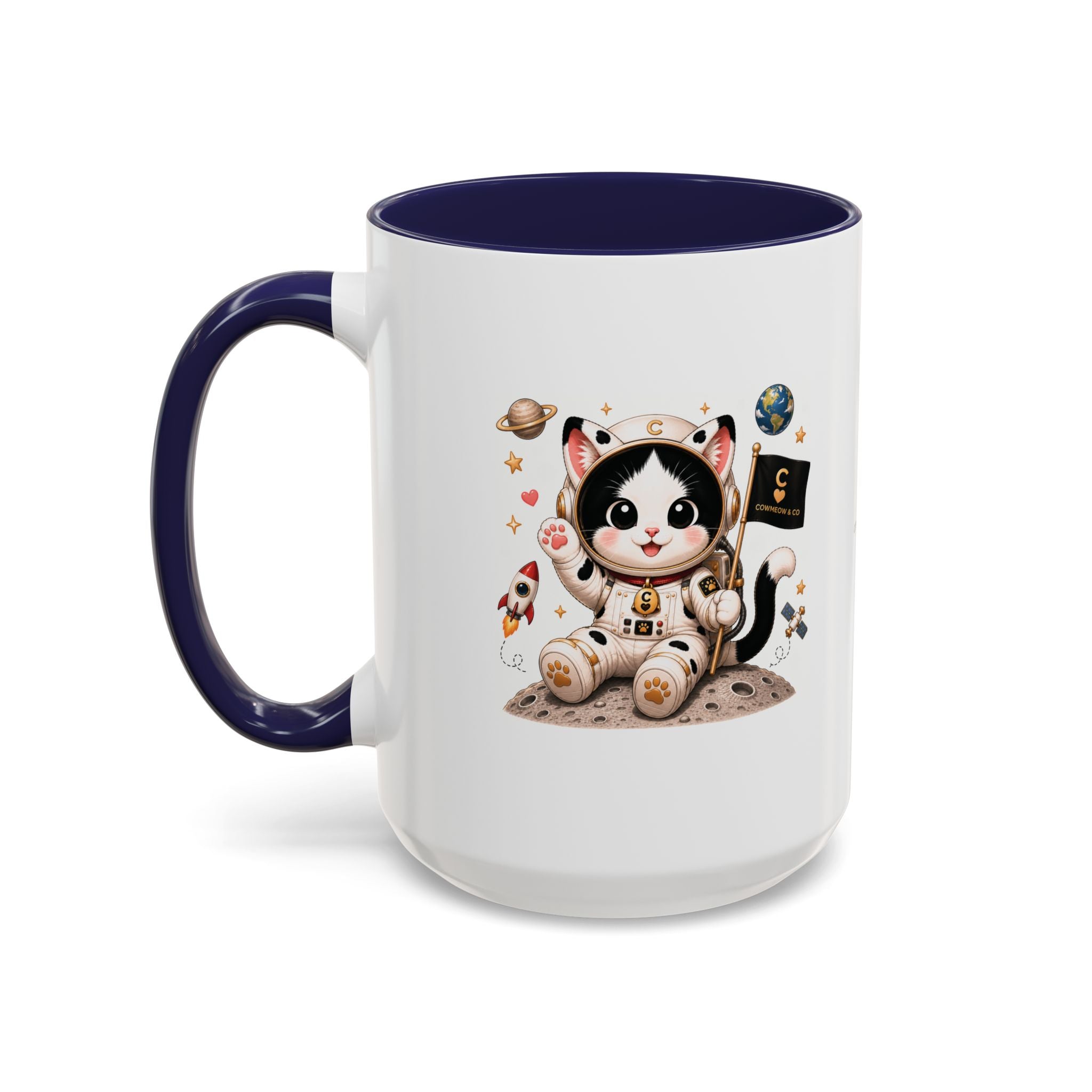 Astronaut Cowmeow Mug, Cute Tuxedo Cat, Space Coffee Mug, CowmeowandCo