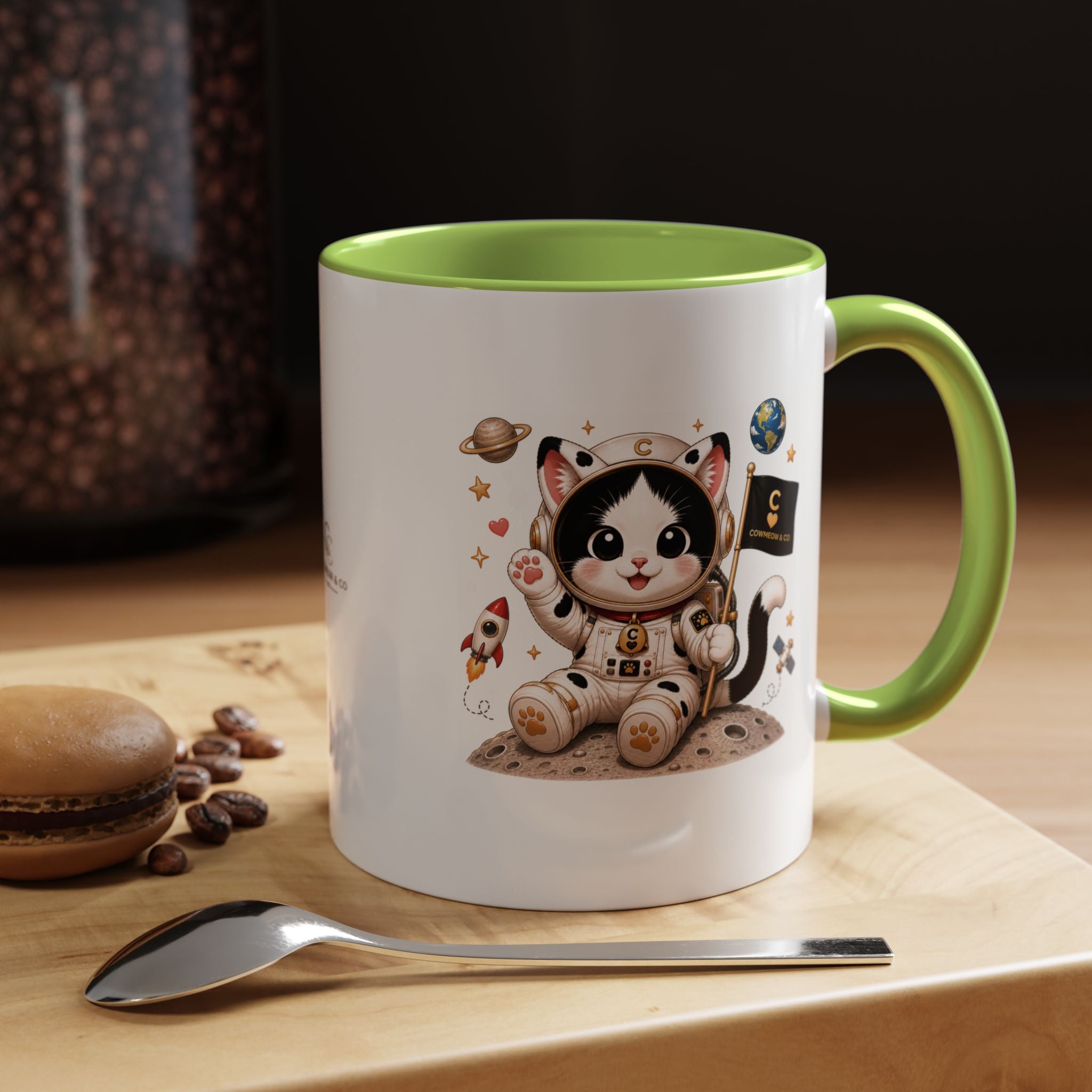 Astronaut Cowmeow Mug, Cute Tuxedo Cat, Space Coffee Mug, CowmeowandCo