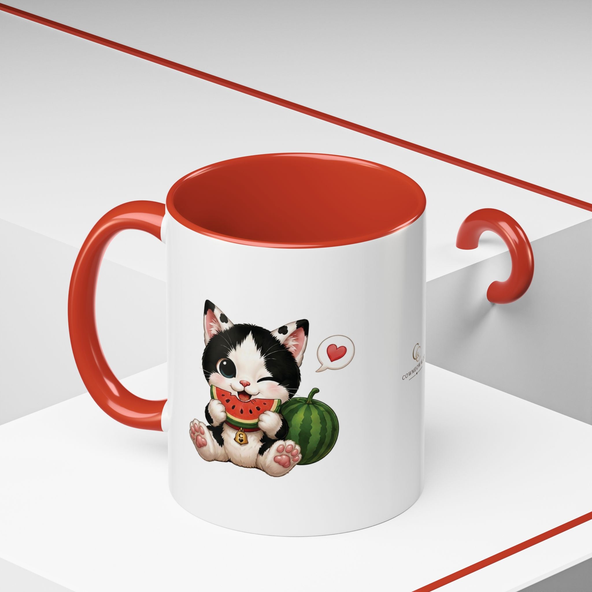 Watermelon Cat Mug | Cute Tuxedo Cat Coffee Mug | Cowmeow