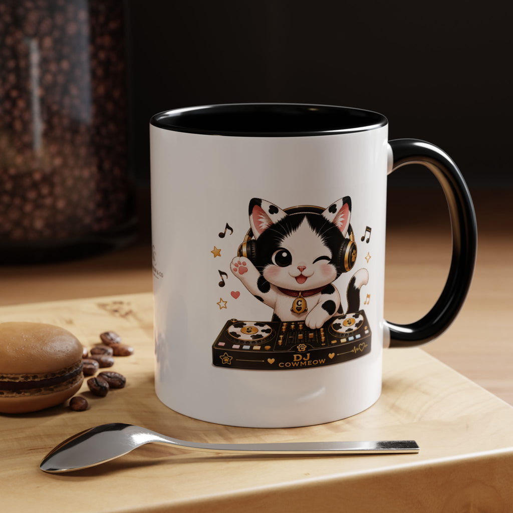 DJ Cat Coffee Mug | Funny Tuxedo Cat Gift | Cowmeow & Co
