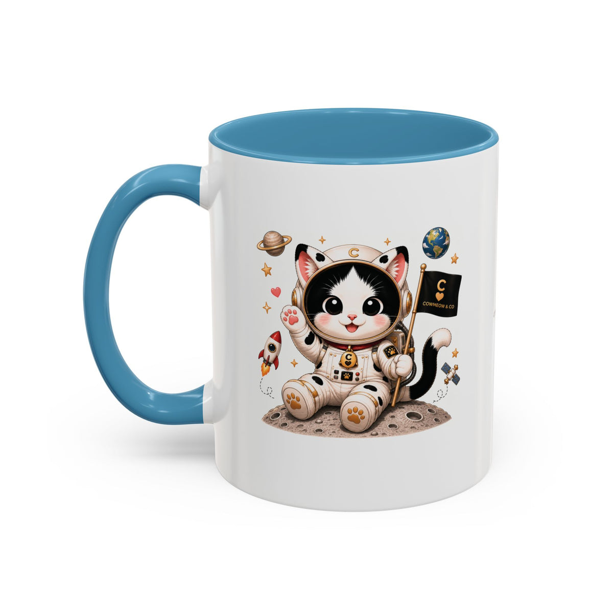 Astronaut Cowmeow Mug, Cute Tuxedo Cat, Space Coffee Mug, CowmeowandCo