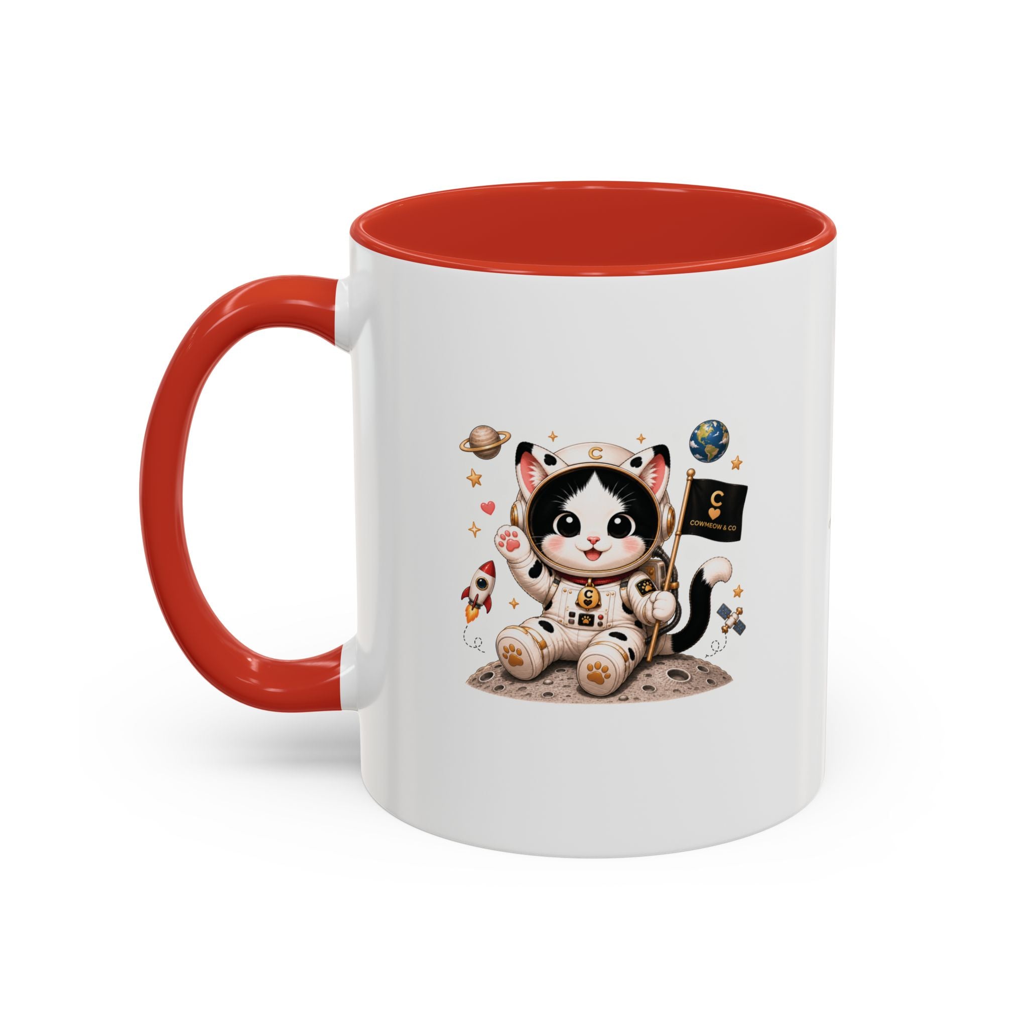 Astronaut Cowmeow Mug, Cute Tuxedo Cat, Space Coffee Mug, CowmeowandCo