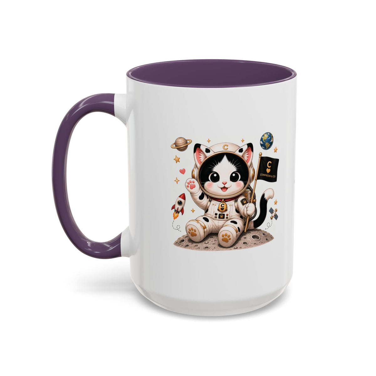 Astronaut Cowmeow Mug, Cute Tuxedo Cat, Space Coffee Mug, CowmeowandCo