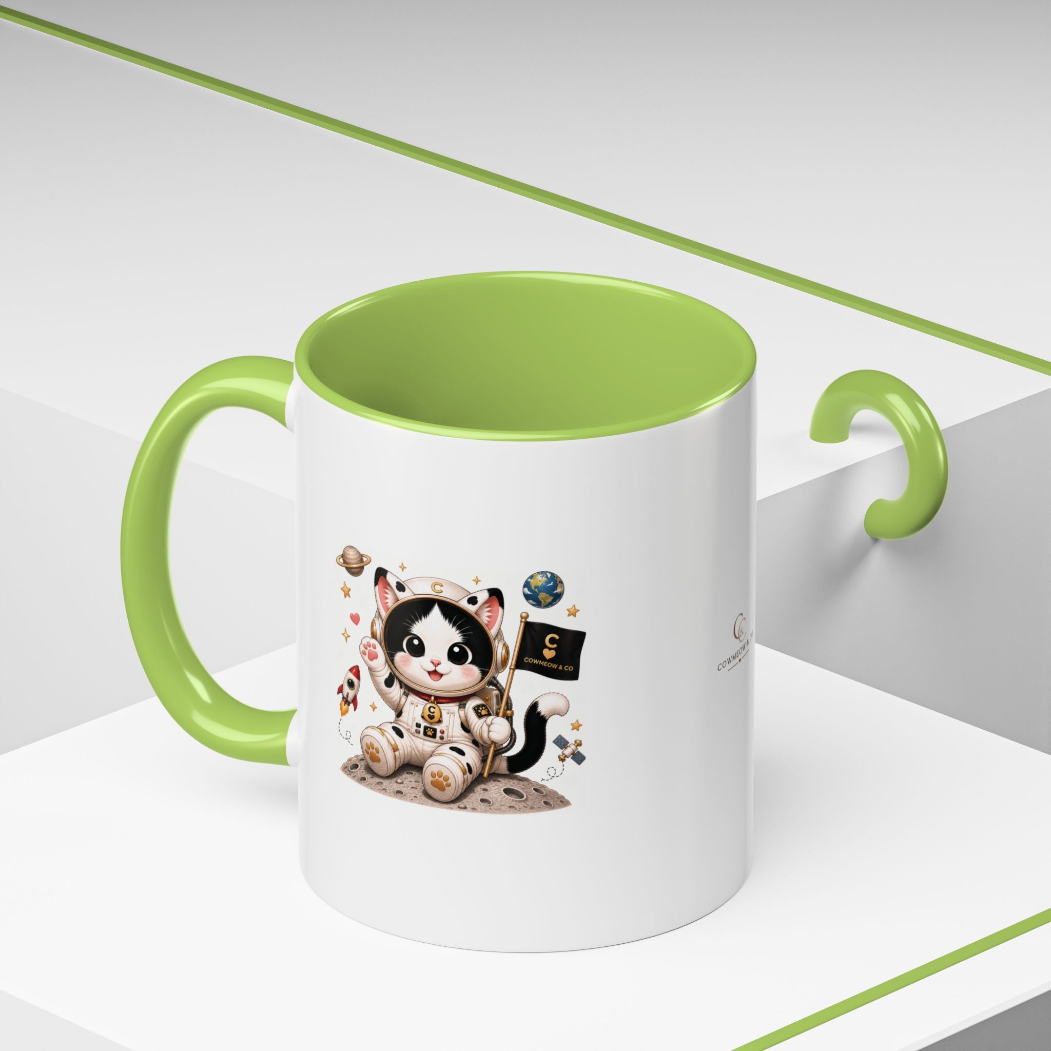 Astronaut Cowmeow Mug, Cute Tuxedo Cat, Space Coffee Mug, CowmeowandCo