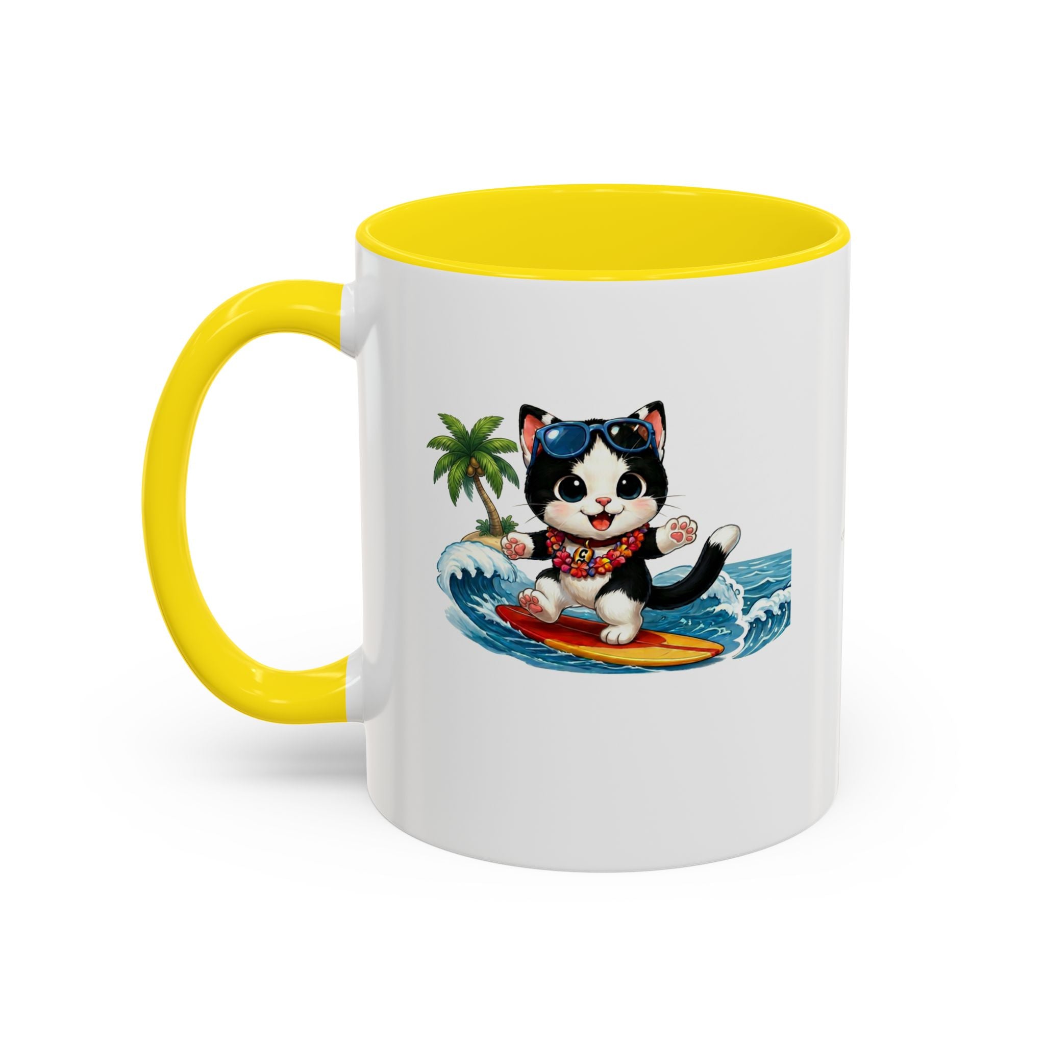 Surfing Cat Summer Coffee Mug | Cute Beach Cat Mug | Cowmeow & Co