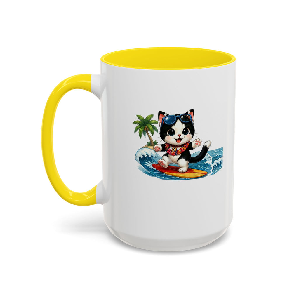 Surfing Cat Summer Coffee Mug | Cute Beach Cat Mug | Cowmeow & Co