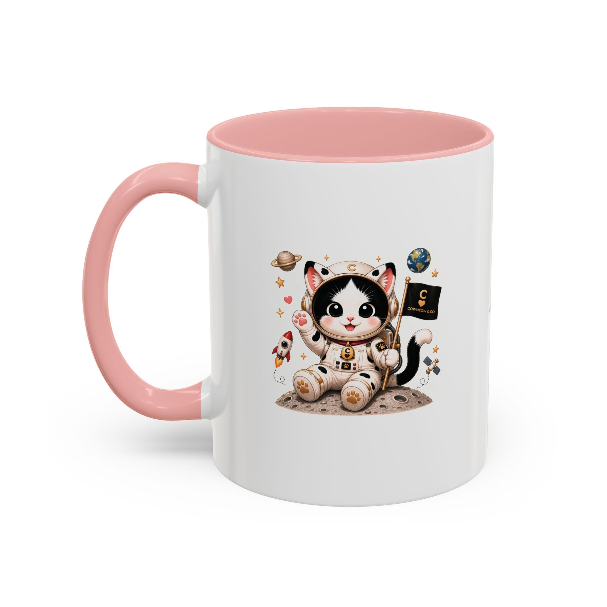 Astronaut Cowmeow Mug, Cute Tuxedo Cat, Space Coffee Mug, CowmeowandCo